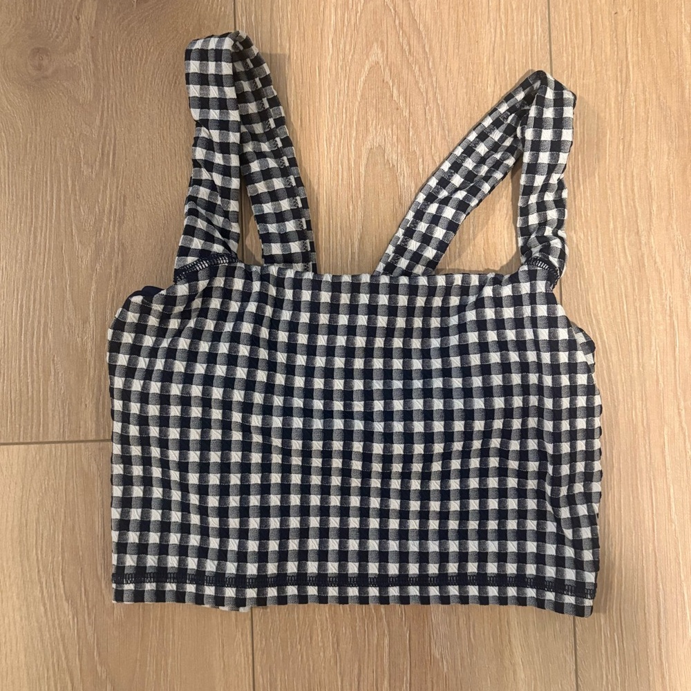 aerie Navy & White Gingham Square-Neck Sports Bra